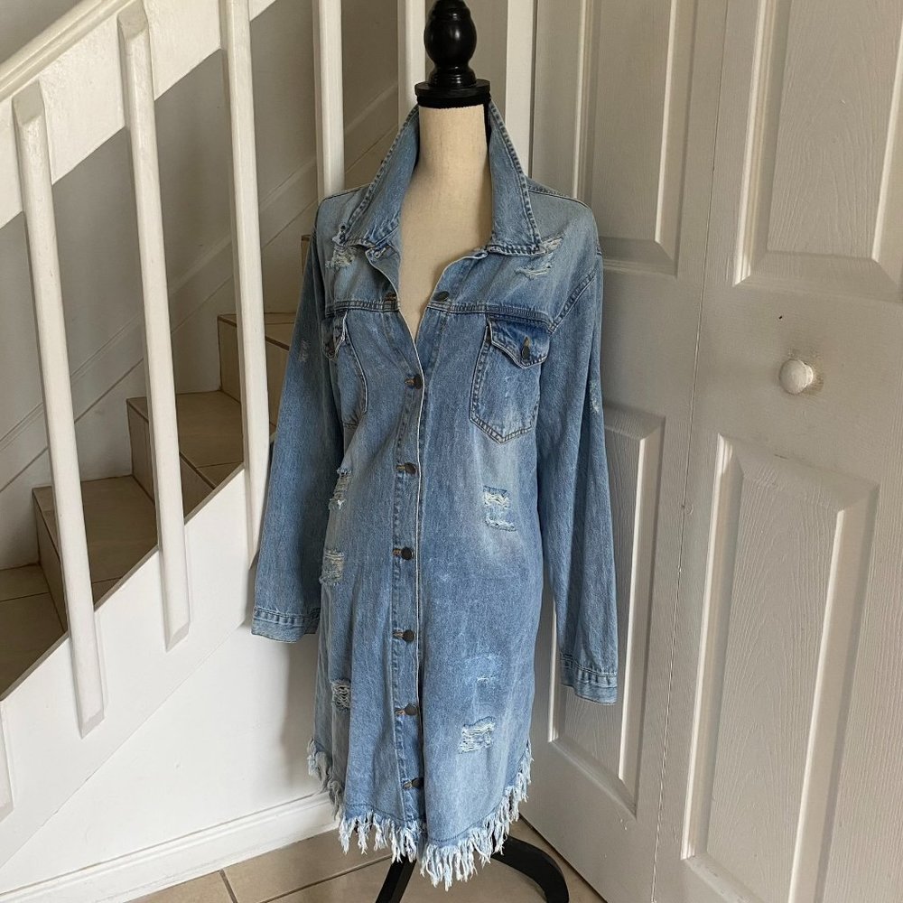 Long Distressed Jeans Jacket